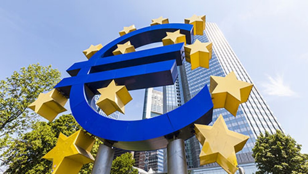 Euro Sign At European Central Bank Headquarters In Frankfurt, Ge