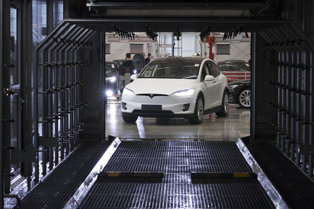 A Tesla Model X at a factory in Tilburg, Netherlands. (Jasper Juinen/Bloomberg)